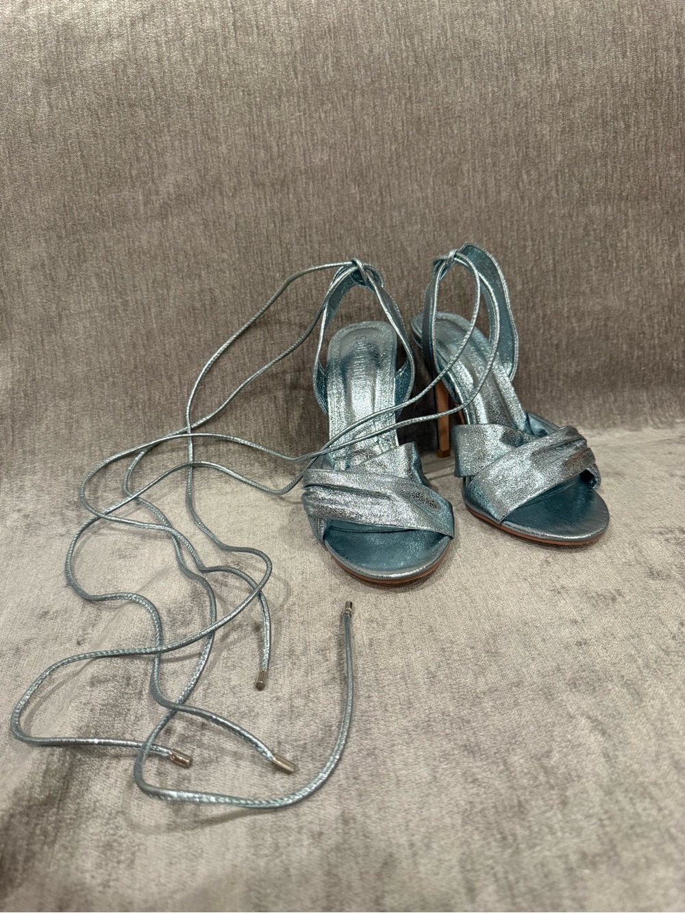 Metallic Blue Lace-Up High Heel Sandals
